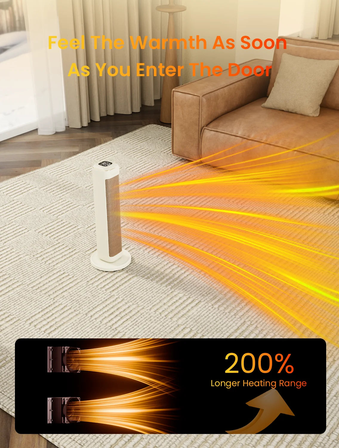 25" Space Heater for Indoor Use Large Room, Ceramic Tower Electric Heater with Thermostat, Oscillating Room Heater with Timer