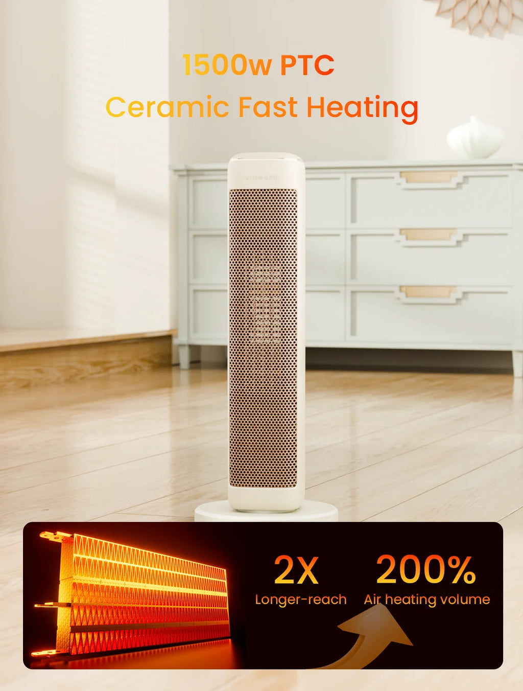 25" Space Heater for Indoor Use Large Room, Ceramic Tower Electric Heater with Thermostat, Oscillating Room Heater with Timer