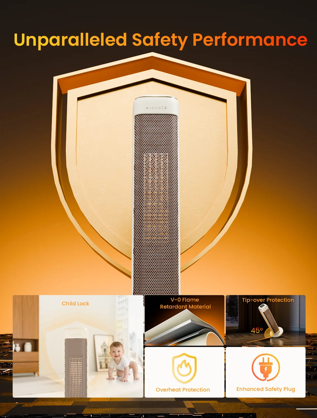 25" Space Heater for Indoor Use Large Room, Ceramic Tower Electric Heater with Thermostat, Oscillating Room Heater with Timer