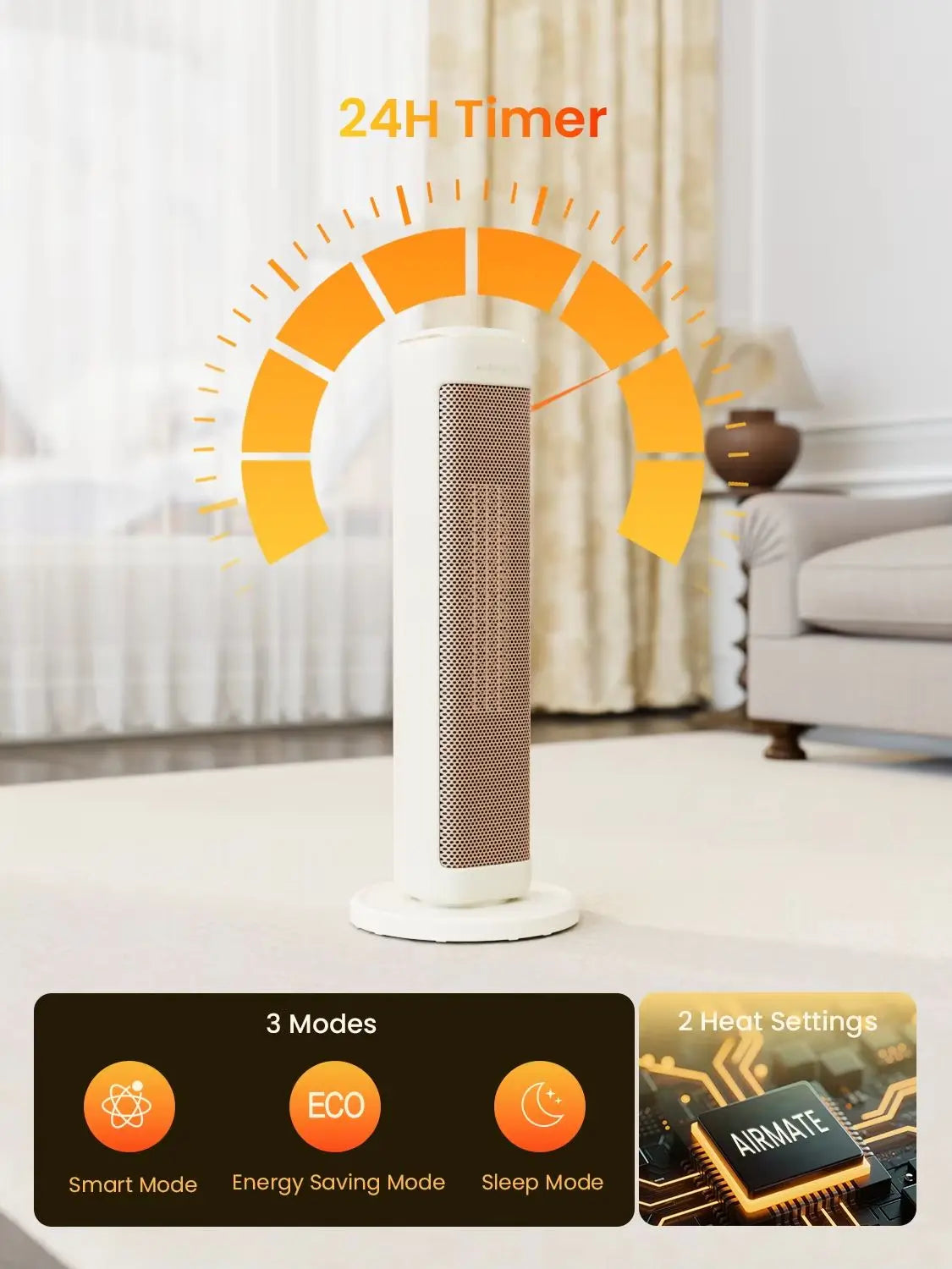 25" Space Heater for Indoor Use Large Room, Ceramic Tower Electric Heater with Thermostat, Oscillating Room Heater with Timer
