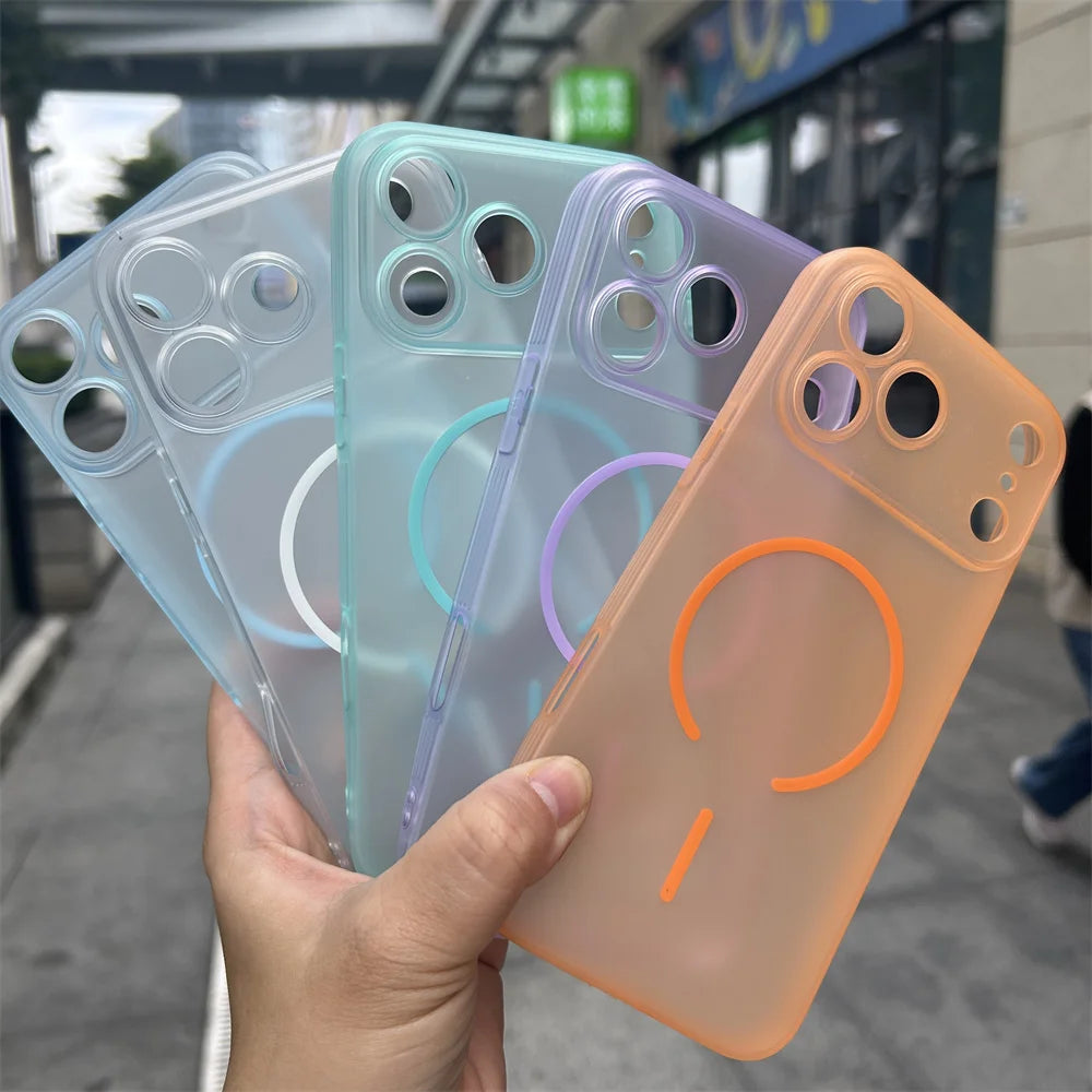 For 17 Pro Max TPU Skin Texture Matte Soft Shockproof Case with Magnetic Ring Holder in Orange Frosted Design