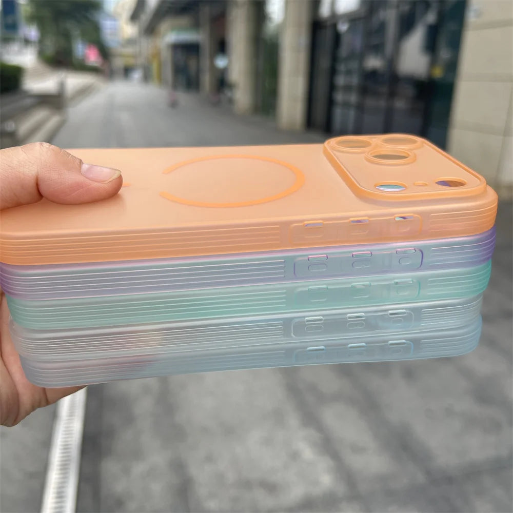 For 17 Pro Max TPU Skin Texture Matte Soft Shockproof Case with Magnetic Ring Holder in Orange Frosted Design