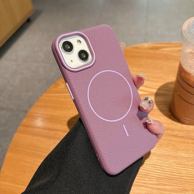 High Quality Skin Induction Reactance Fingerprint for 16Promax Phone Case New Magnetic Litchi Pattern Imitation Leather IP