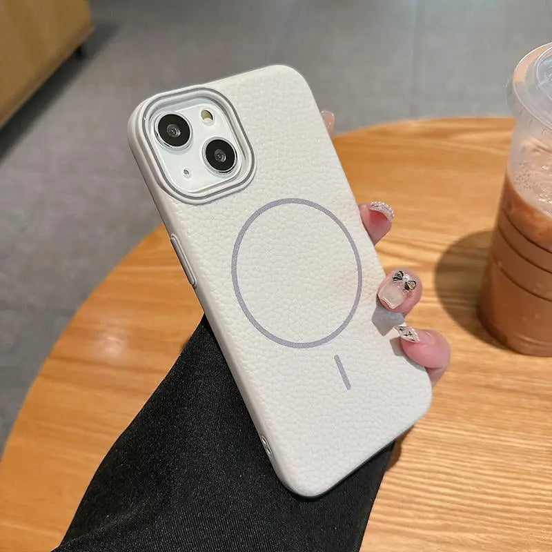 High Quality Skin Induction Reactance Fingerprint for 16Promax Phone Case New Magnetic Litchi Pattern Imitation Leather IP