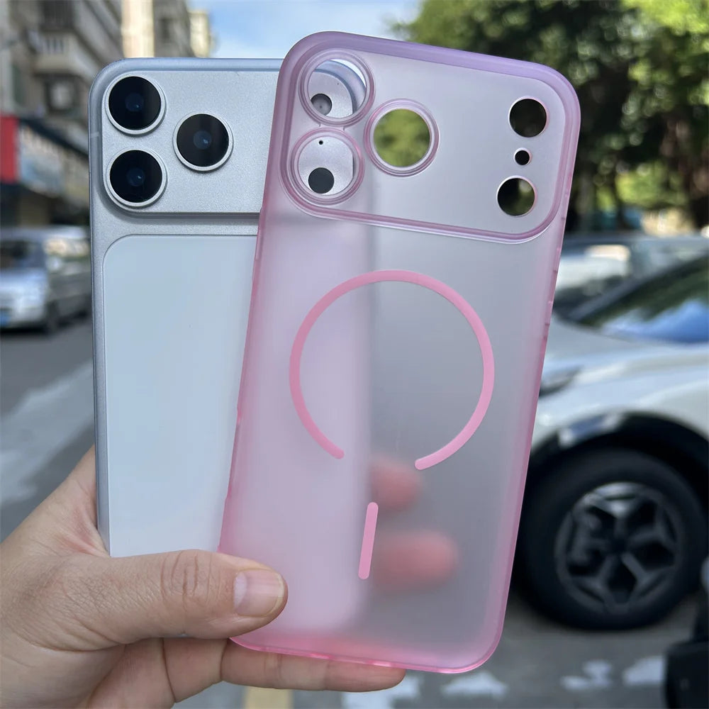 For 17 Pro Max TPU Skin Texture Matte Soft Shockproof Case with Magnetic Ring Holder in Orange Frosted Design