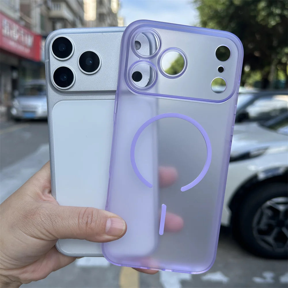 For 17 Pro Max TPU Skin Texture Matte Soft Shockproof Case with Magnetic Ring Holder in Orange Frosted Design