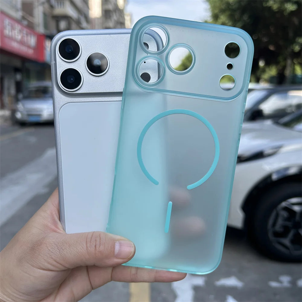 For 17 Pro Max TPU Skin Texture Matte Soft Shockproof Case with Magnetic Ring Holder in Orange Frosted Design