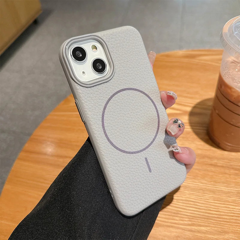 High Quality Skin Induction Reactance Fingerprint for 16Promax Phone Case New Magnetic Litchi Pattern Imitation Leather IP