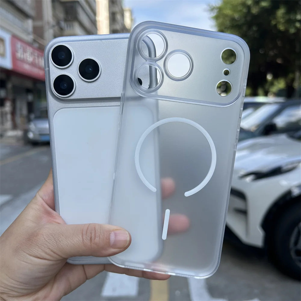 For 17 Pro Max TPU Skin Texture Matte Soft Shockproof Case with Magnetic Ring Holder in Orange Frosted Design