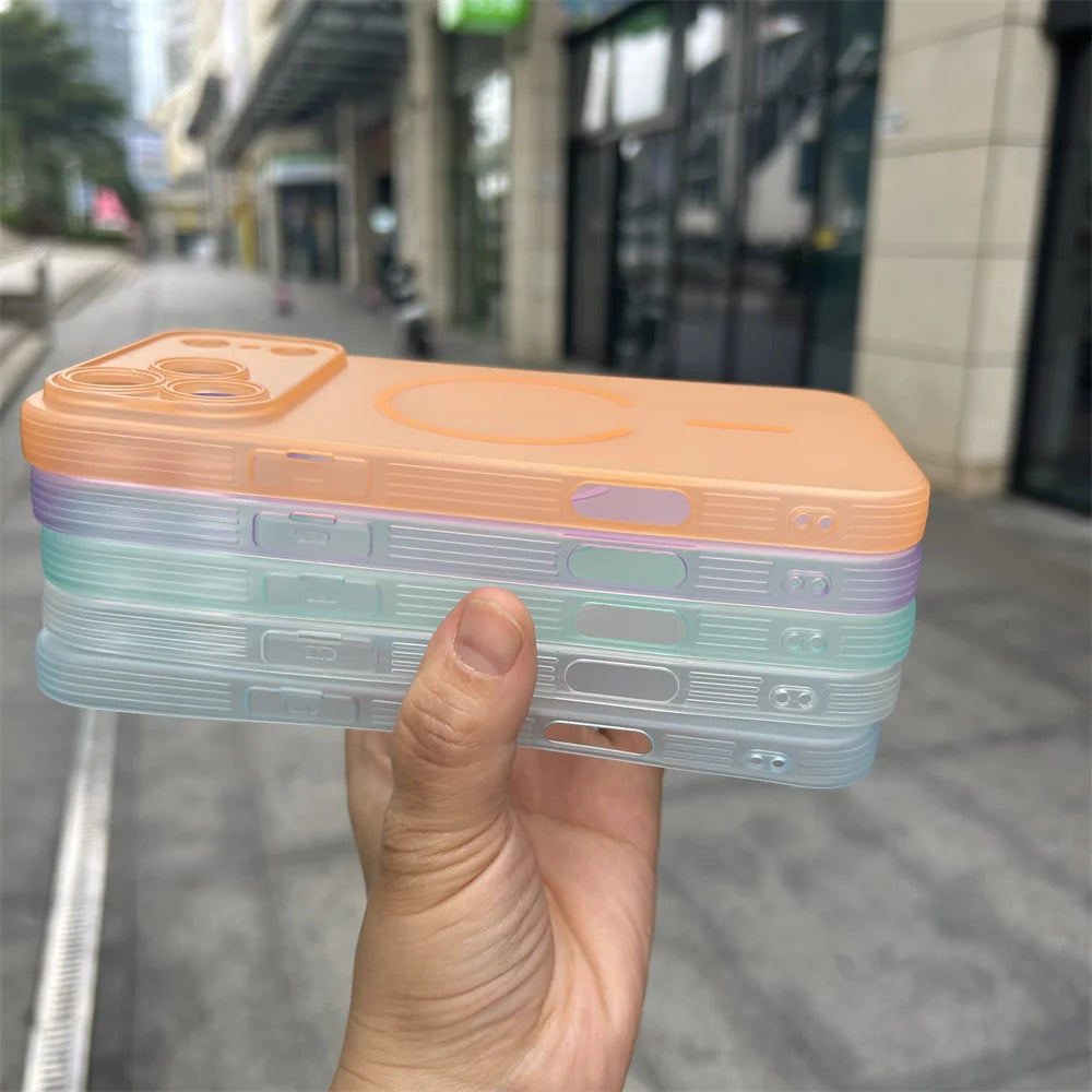 For 17 Pro Max TPU Skin Texture Matte Soft Shockproof Case with Magnetic Ring Holder in Orange Frosted Design