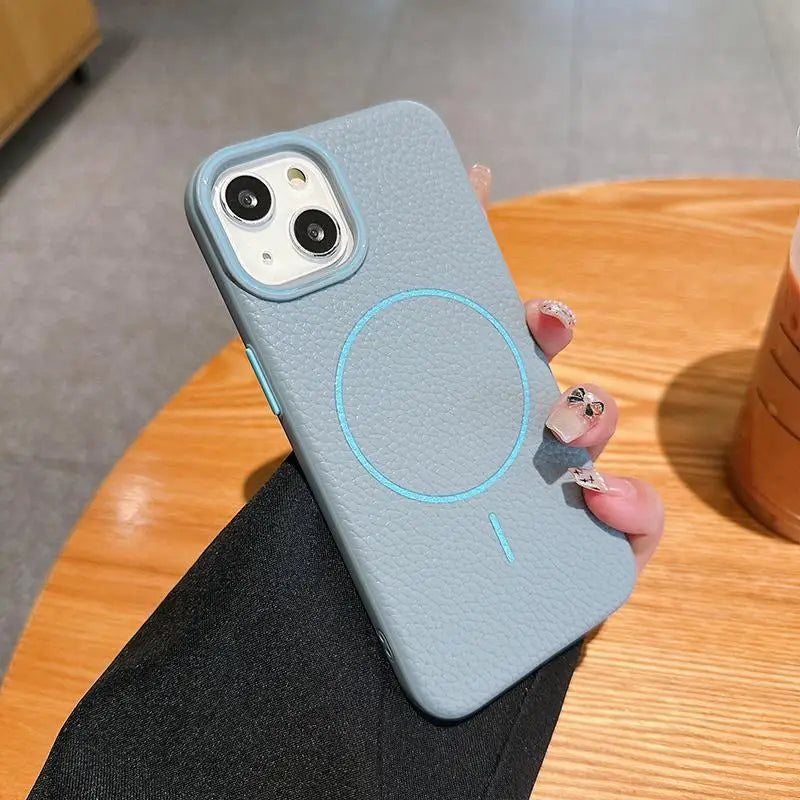 High Quality Skin Induction Reactance Fingerprint for 16Promax Phone Case New Magnetic Litchi Pattern Imitation Leather IP