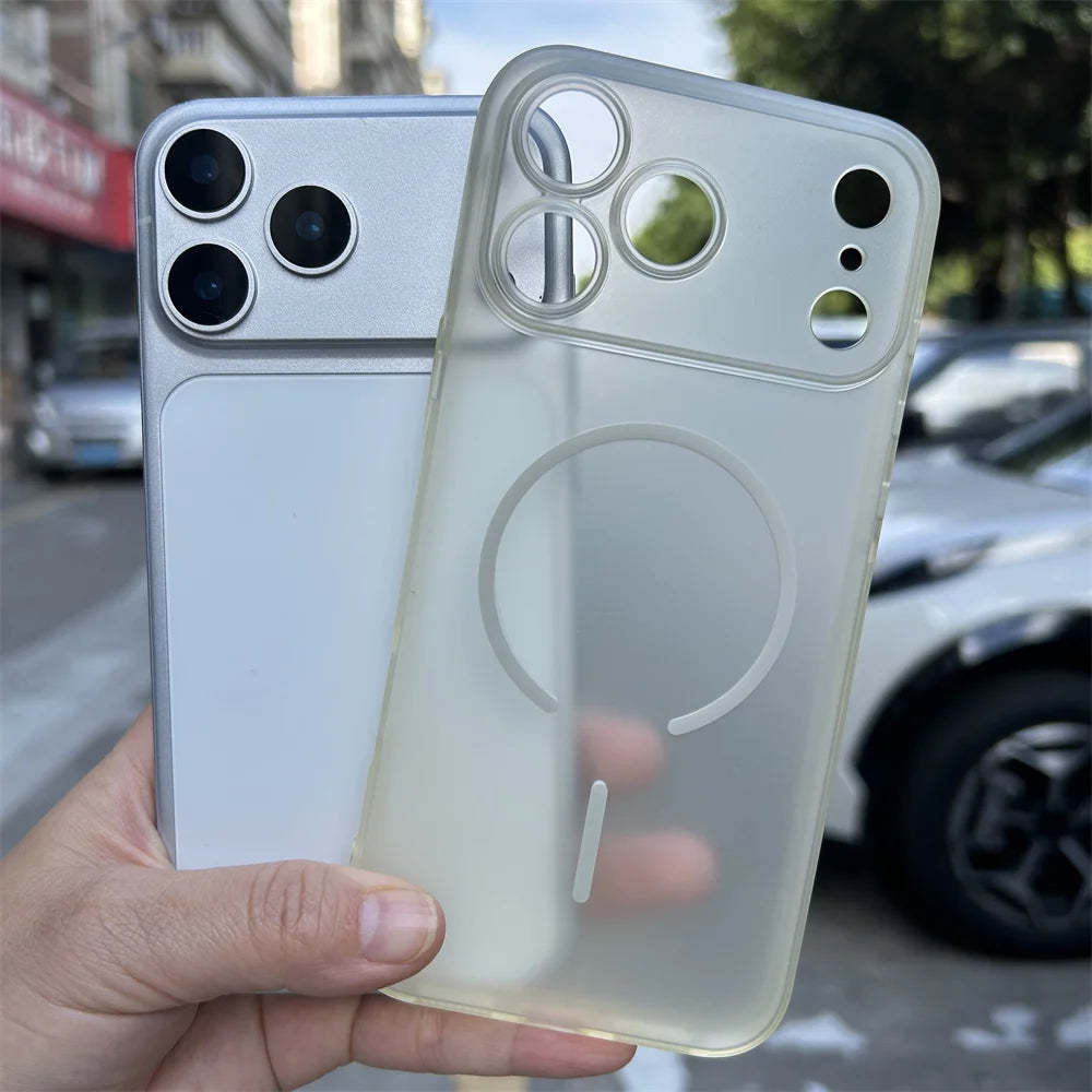 For 17 Pro Max TPU Skin Texture Matte Soft Shockproof Case with Magnetic Ring Holder in Orange Frosted Design