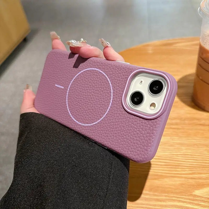 High Quality Skin Induction Reactance Fingerprint for 16Promax Phone Case New Magnetic Litchi Pattern Imitation Leather IP