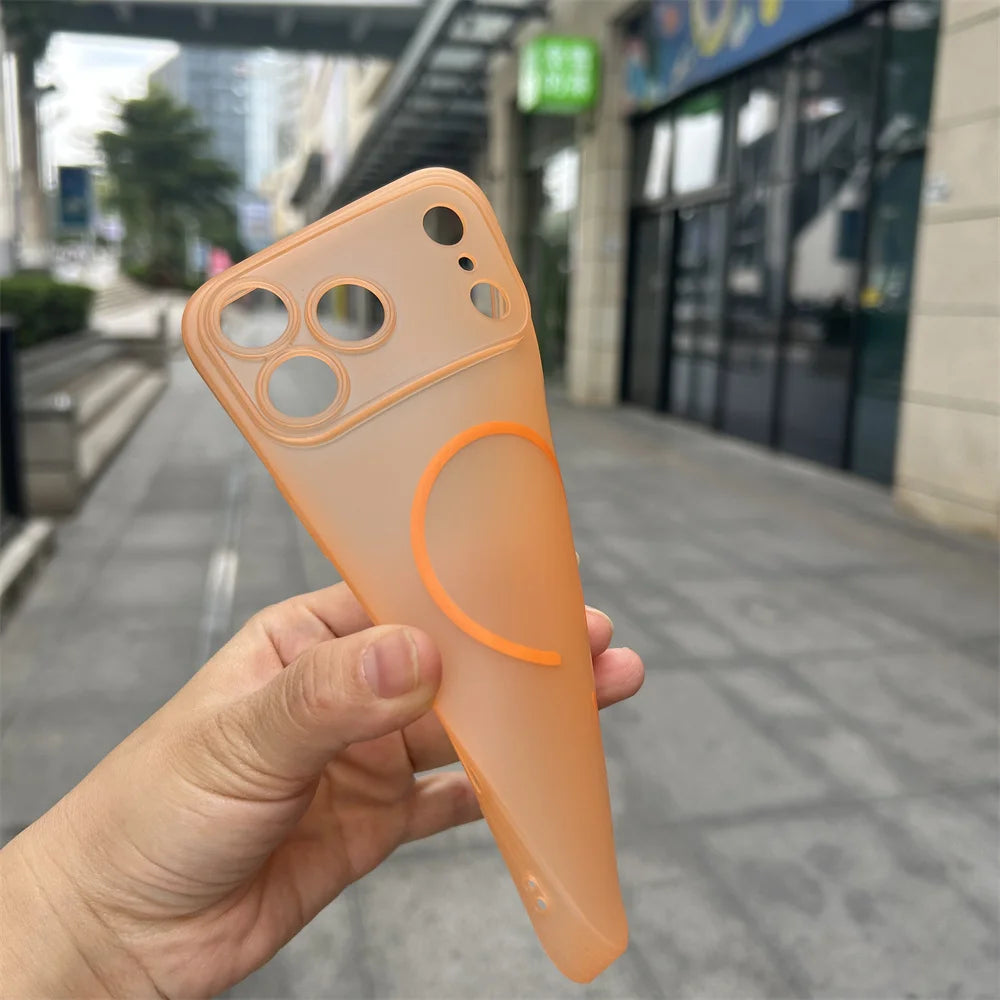 For 17 Pro Max TPU Skin Texture Matte Soft Shockproof Case with Magnetic Ring Holder in Orange Frosted Design
