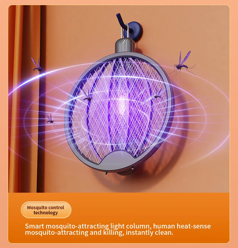 Foldable Electric Mosquito Swatter 3-in-1 Electric Mosquito Killer Rechargeable Wall-Mounted Mosquito Swatter Anti-mosquito Lamp