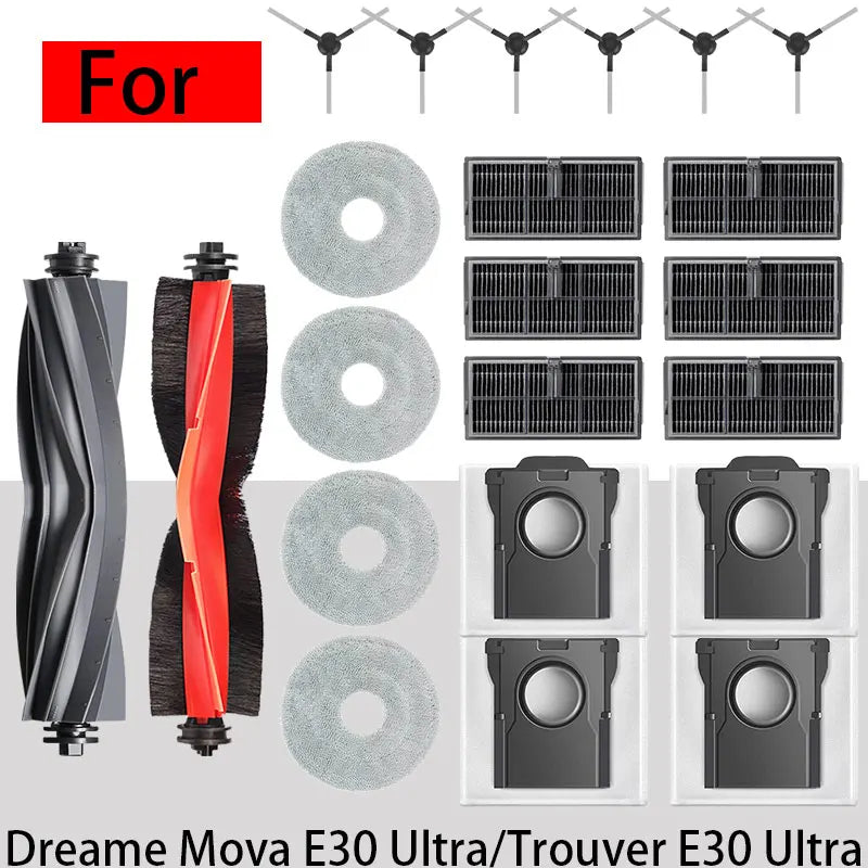 for Dreame Mova E30 Ultra/Trouver E30 Ultra vacuum cleaner replacement parts, the main brush side brush cloth dust bag filter