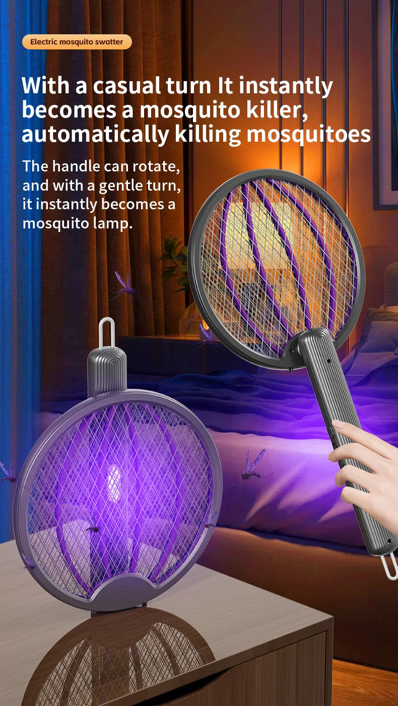 Foldable Electric Mosquito Swatter 3-in-1 Electric Mosquito Killer Rechargeable Wall-Mounted Mosquito Swatter Anti-mosquito Lamp