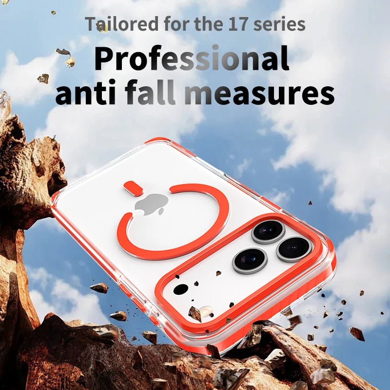 Luxury PE Striped Border Cover For Magsafe Magnetic Wireless Charge Clear Phone Case For iPhone 17 Air 16 15 14 13 12 17 Pro Max