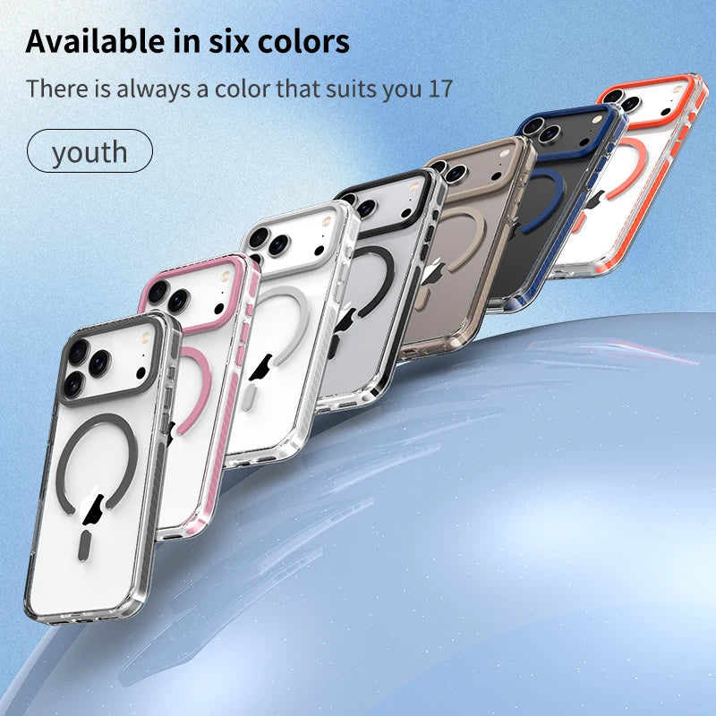 Luxury PE Striped Border Cover For Magsafe Magnetic Wireless Charge Clear Phone Case For iPhone 17 Air 16 15 14 13 12 17 Pro Max