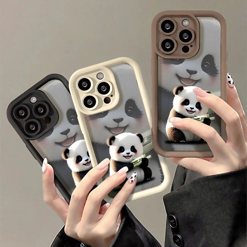 Cute Panda Case For iPhone 17 Cases For IPhone 16 Pro Max 15 14 13 12 11 16e 7 8 Plus X XR XS Max iPhone 17 Pro Shockproof Cover