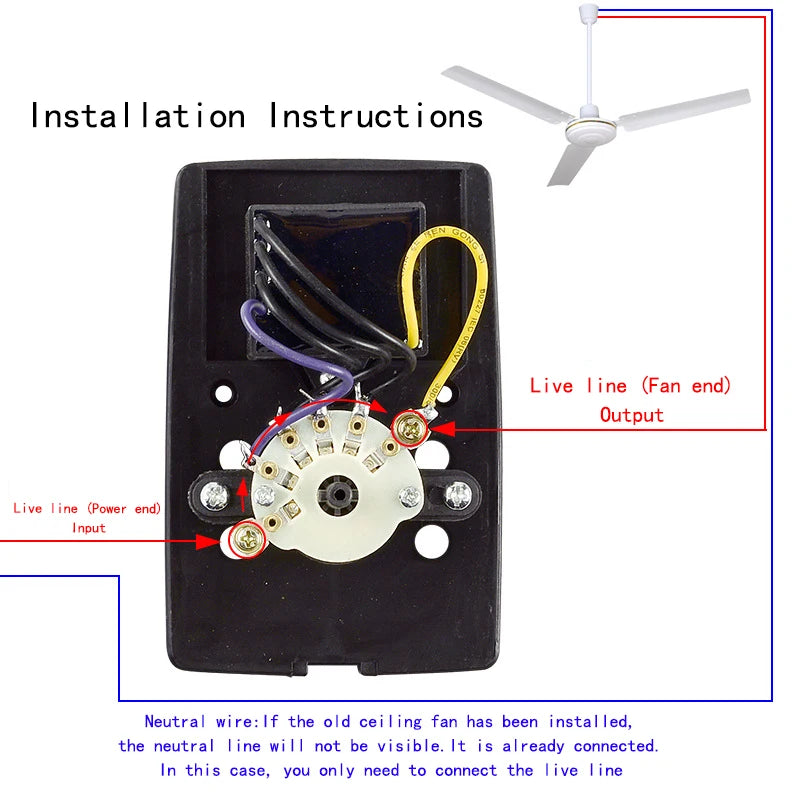General Ceiling Fan Speed Regulator Speed Controller Electric Fan Panel Switch Five Gears Adjustable No Welding Required Install