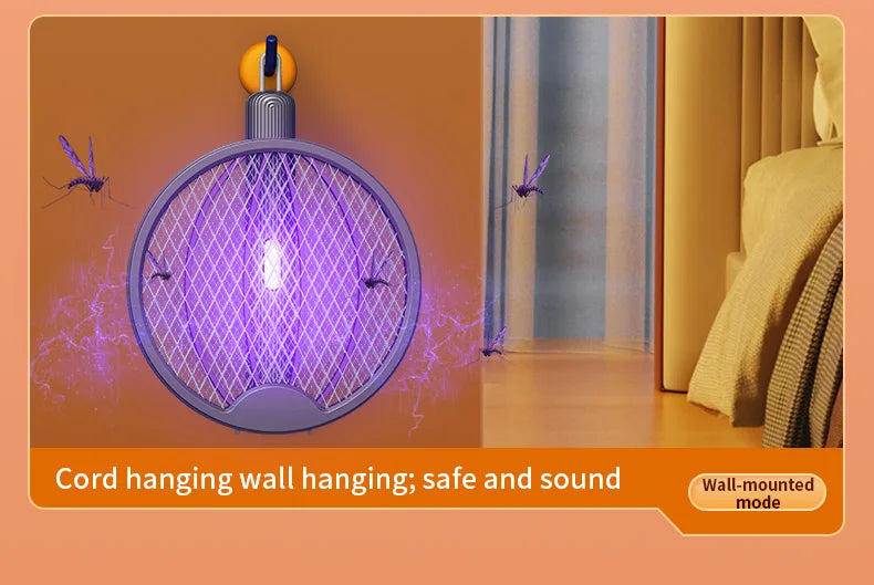 Foldable Electric Mosquito Swatter 3-in-1 Electric Mosquito Killer Rechargeable Wall-Mounted Mosquito Swatter Anti-mosquito Lamp