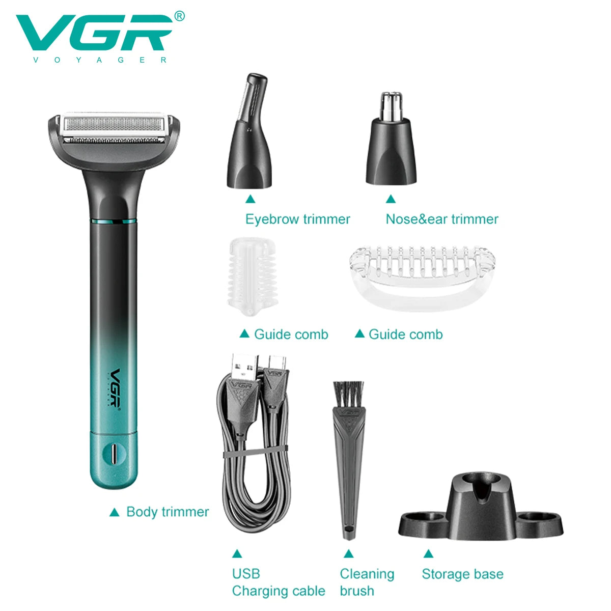 VGR 625 3in-1 Men's Personal Hair Trimming Set Rechargeable Professional Foil Shaver Portable Nose Hair Ear Hair Eyebrow Trimmer