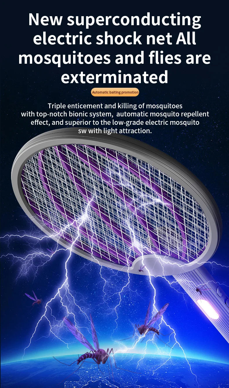 Foldable Electric Mosquito Swatter 3-in-1 Electric Mosquito Killer Rechargeable Wall-Mounted Mosquito Swatter Anti-mosquito Lamp