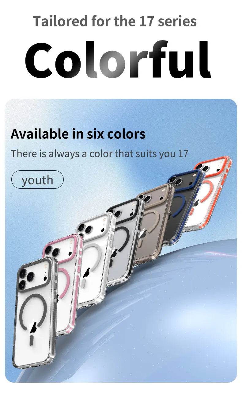 Luxury PE Striped Border Cover For Magsafe Magnetic Wireless Charge Clear Phone Case For iPhone 17 Air 16 15 14 13 12 17 Pro Max