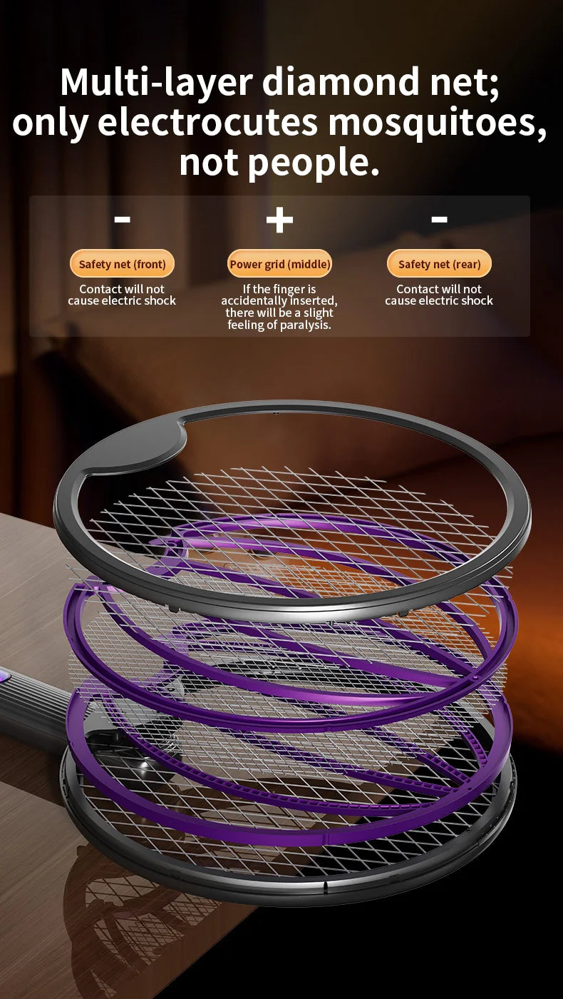 Foldable Electric Mosquito Swatter 3-in-1 Electric Mosquito Killer Rechargeable Wall-Mounted Mosquito Swatter Anti-mosquito Lamp