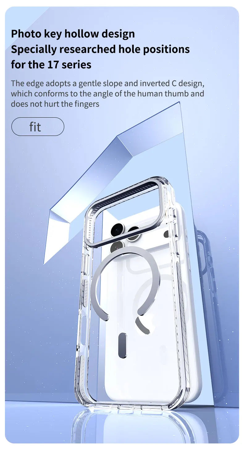 Luxury PE Striped Border Cover For Magsafe Magnetic Wireless Charge Clear Phone Case For iPhone 17 Air 16 15 14 13 12 17 Pro Max