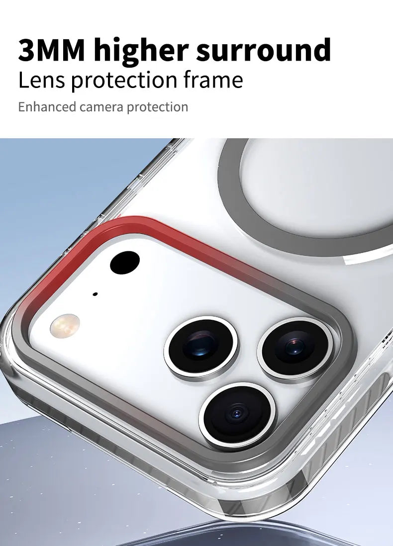 Luxury PE Striped Border Cover For Magsafe Magnetic Wireless Charge Clear Phone Case For iPhone 17 Air 16 15 14 13 12 17 Pro Max