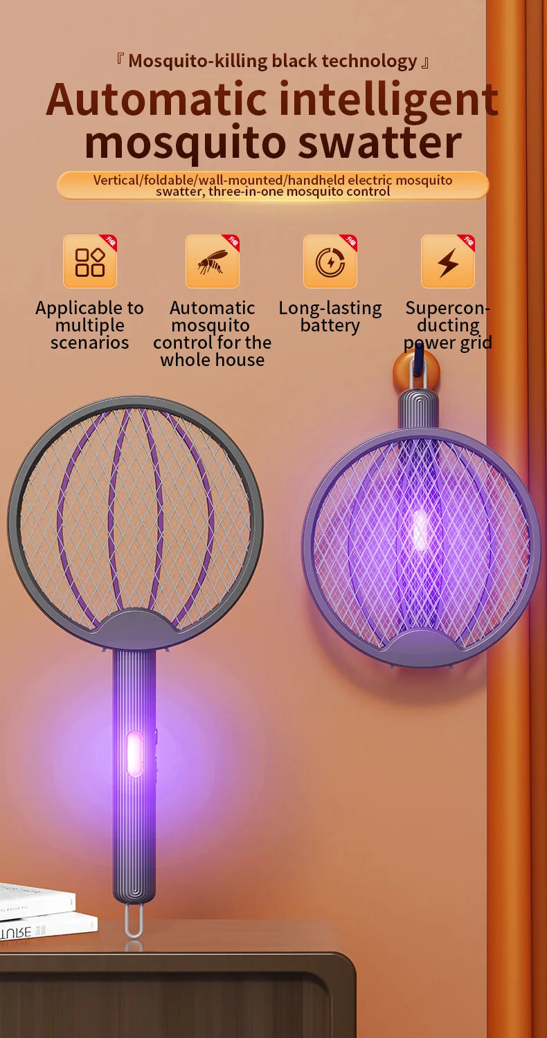Foldable Electric Mosquito Swatter 3-in-1 Electric Mosquito Killer Rechargeable Wall-Mounted Mosquito Swatter Anti-mosquito Lamp