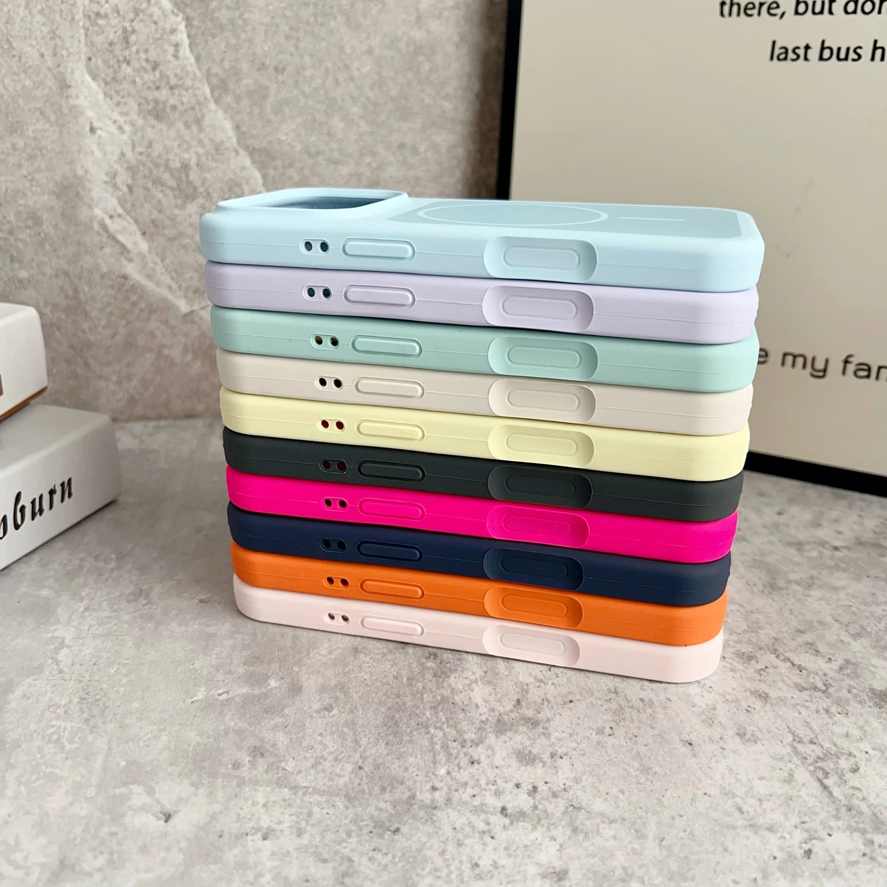 Luxury Matte Hit Color Liquid Silicone Soft Phone Case for iPhone 17 16 15 14 Pro Max For MagSafe Charging Magnetic Skin Cover