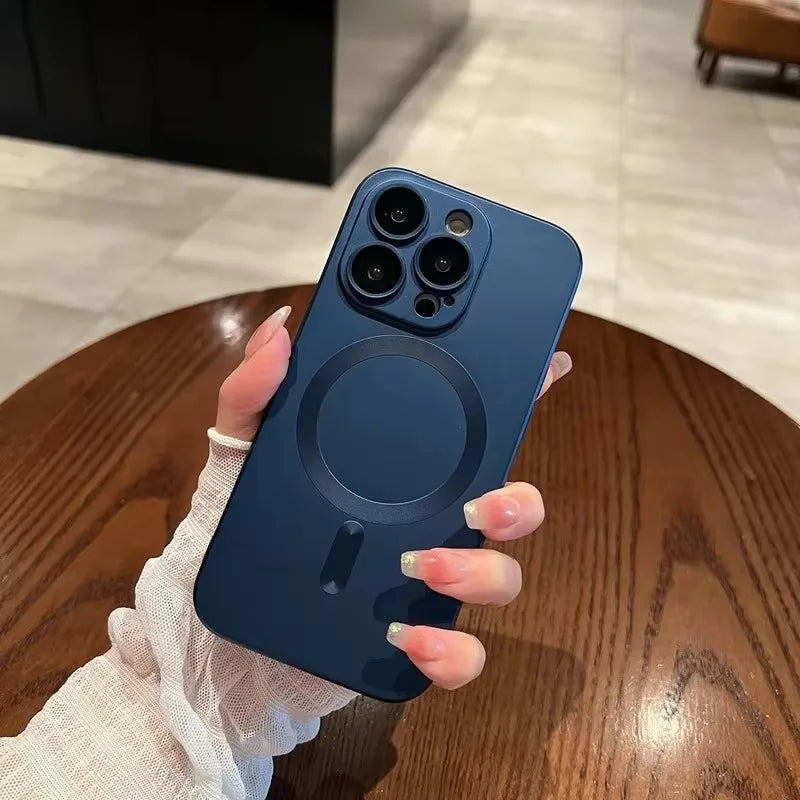 Magnetic Luxury Matte Magsafe Wireless Charging Case For iPhone 16e 15 14 13 11 12 17 Pro Max Glass Lens Protection Soft Cover