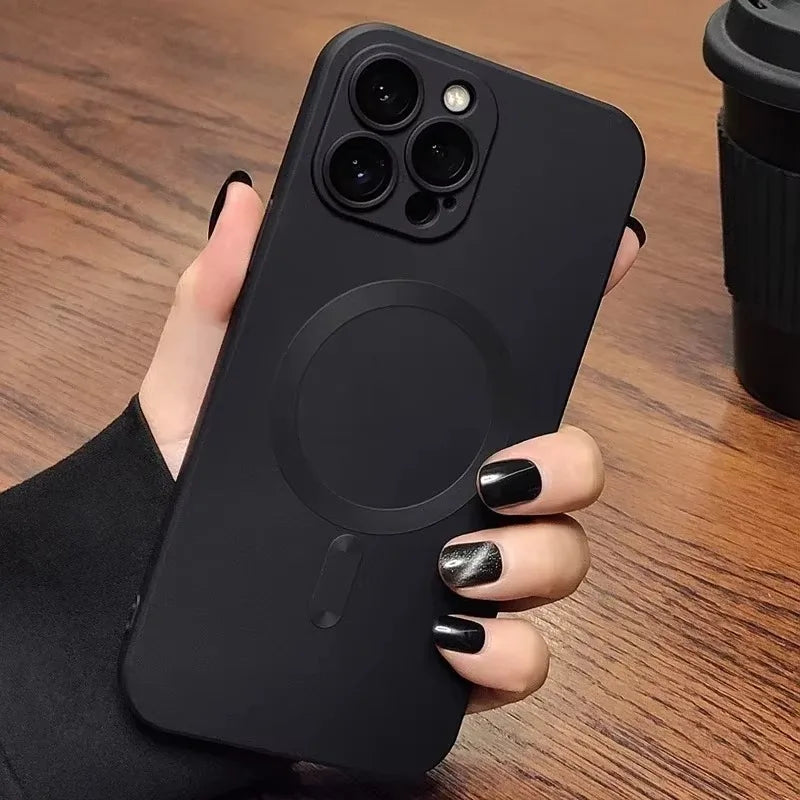 Magnetic Luxury Matte Magsafe Wireless Charging Case For iPhone 16e 15 14 13 11 12 17 Pro Max Glass Lens Protection Soft Cover