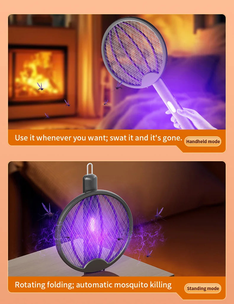 Foldable Electric Mosquito Swatter 3-in-1 Electric Mosquito Killer Rechargeable Wall-Mounted Mosquito Swatter Anti-mosquito Lamp