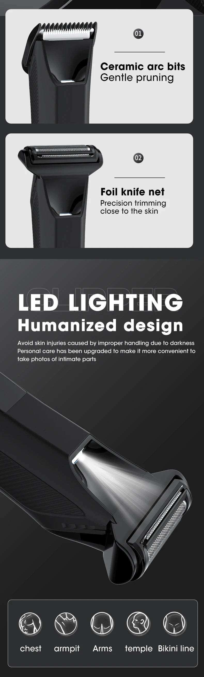 2 in 1 electric body hair trimmer Full body waterproof haircut shaving razor for men and women private pubic hair leg hair sciss