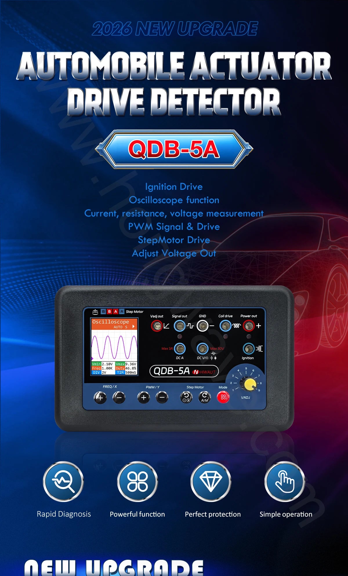 QDB 3A 4A QDB-5A Automotive Actuator Tester Oscilloscope Multimeter PWM Signal Generator Stepper Motor Driver Ignition Coil Tool