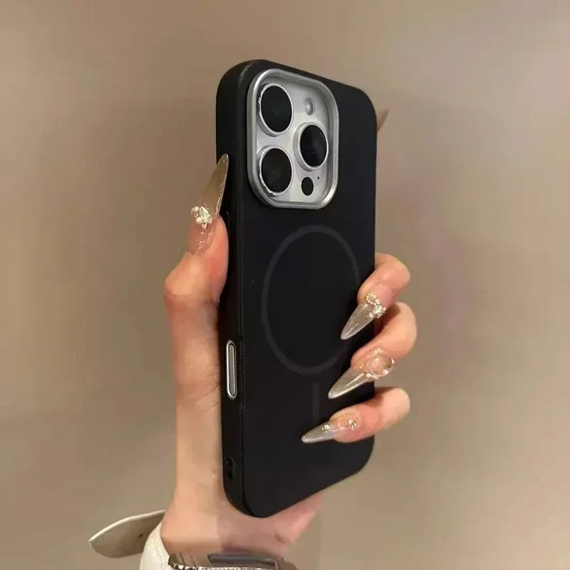 Luxury MagSafe wireless charging leather texture phone case for iPhone 16 12 13 14 15 16 Pro Max Plus magnetic shell protector