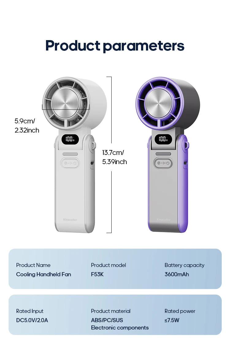 Portable High Speed Cooling Handheld Fan 3600mAh Rechargeable 100 Wind Speeds Adjustable Mini Foldable Air Cooling Turbo Fan