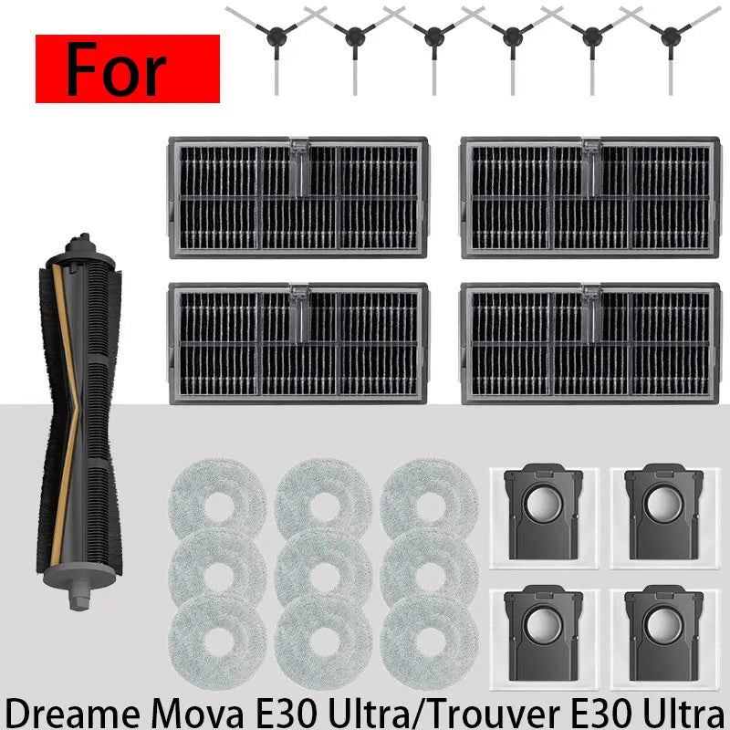 for Dreame Mova E30 Ultra/Trouver E30 Ultra vacuum cleaner replacement parts, the main brush side brush cloth dust bag filter