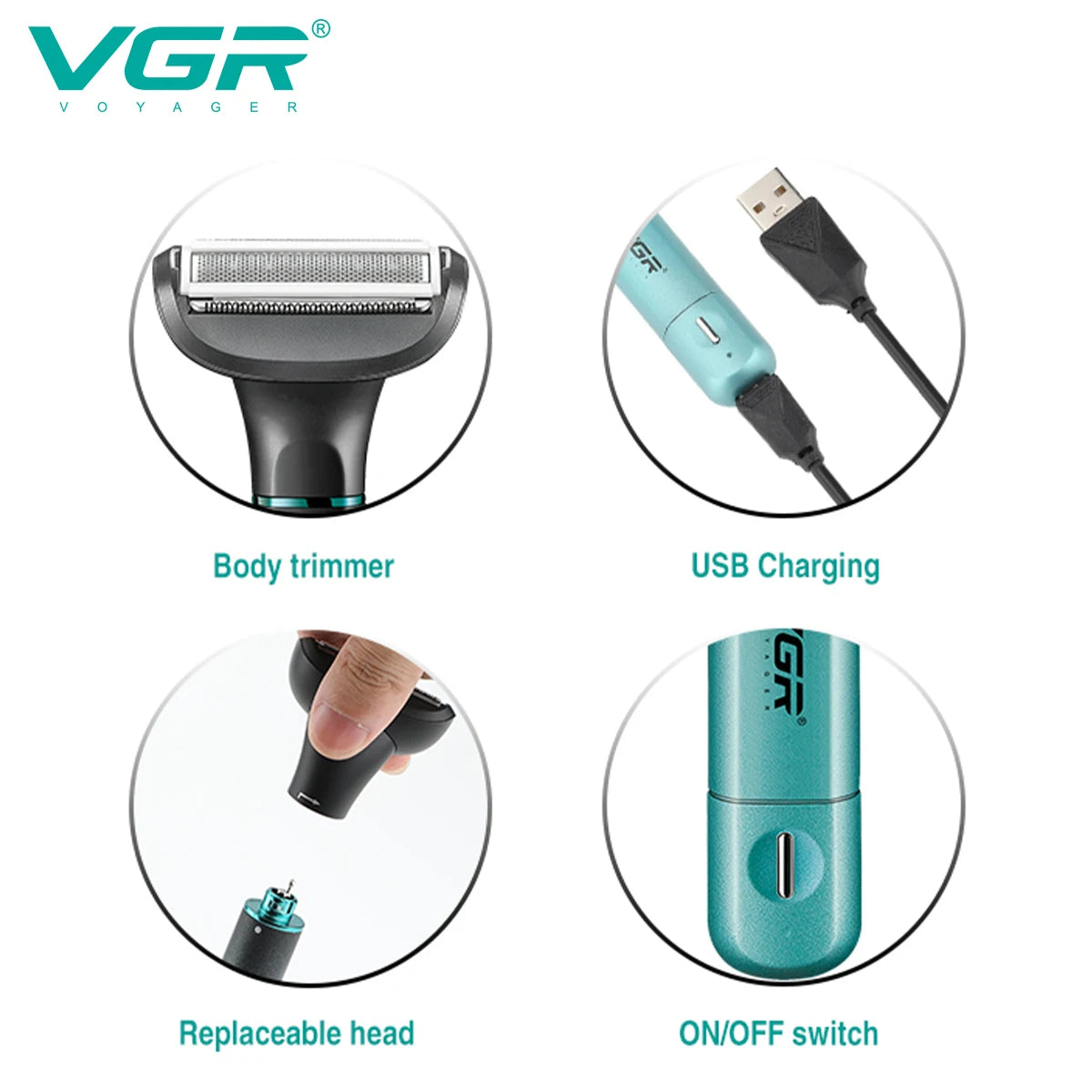 VGR 625 3in-1 Men's Personal Hair Trimming Set Rechargeable Professional Foil Shaver Portable Nose Hair Ear Hair Eyebrow Trimmer