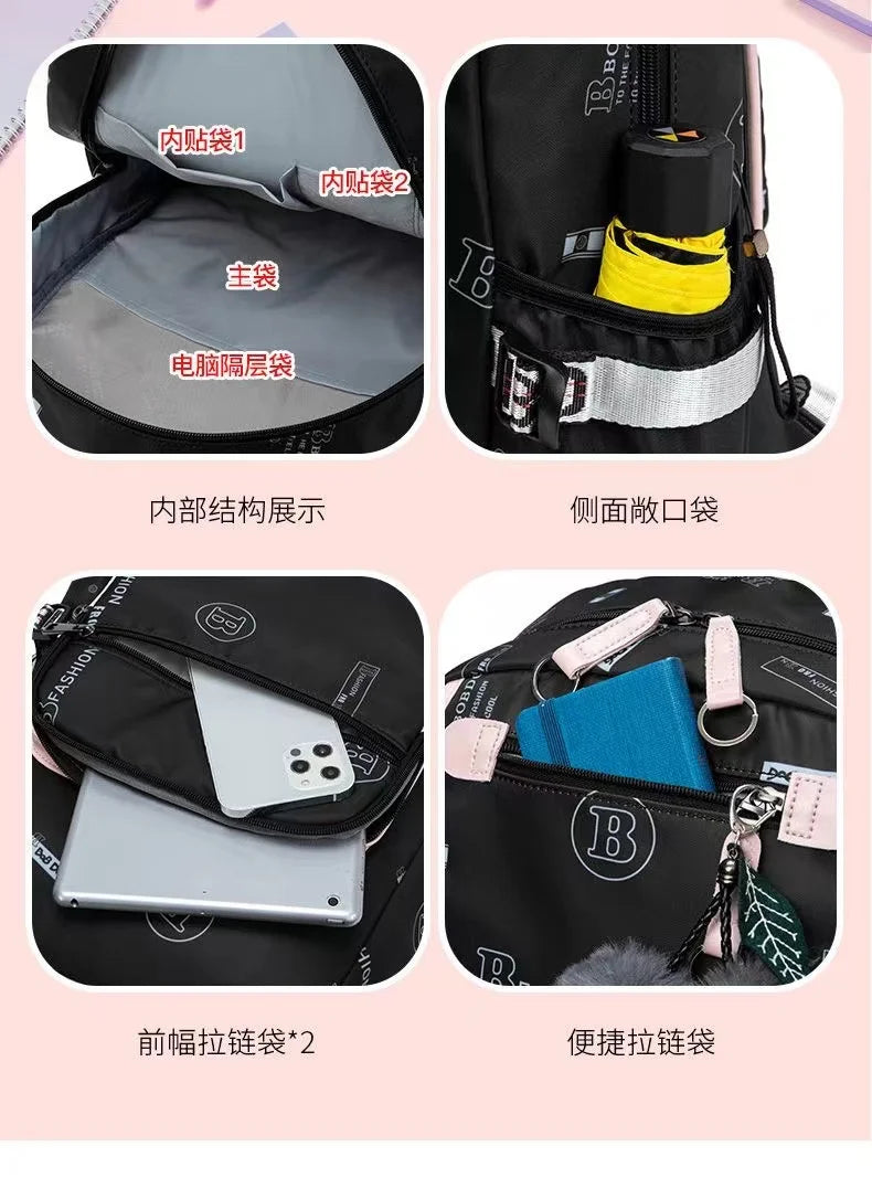 Fengdong large school bags for teenage girls USB port canvas schoolbag student book bag fashion black pink teen school backpack