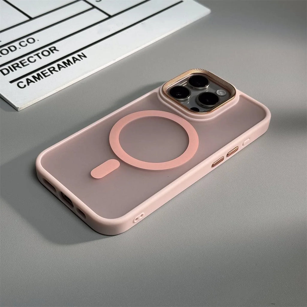 Luxury Spiricle Camera Protection Case for iPhone 15 16 Pro Max Plus Magsafe Cases for iPhone 17 14 12 11 13 Pro Max Matte Cover