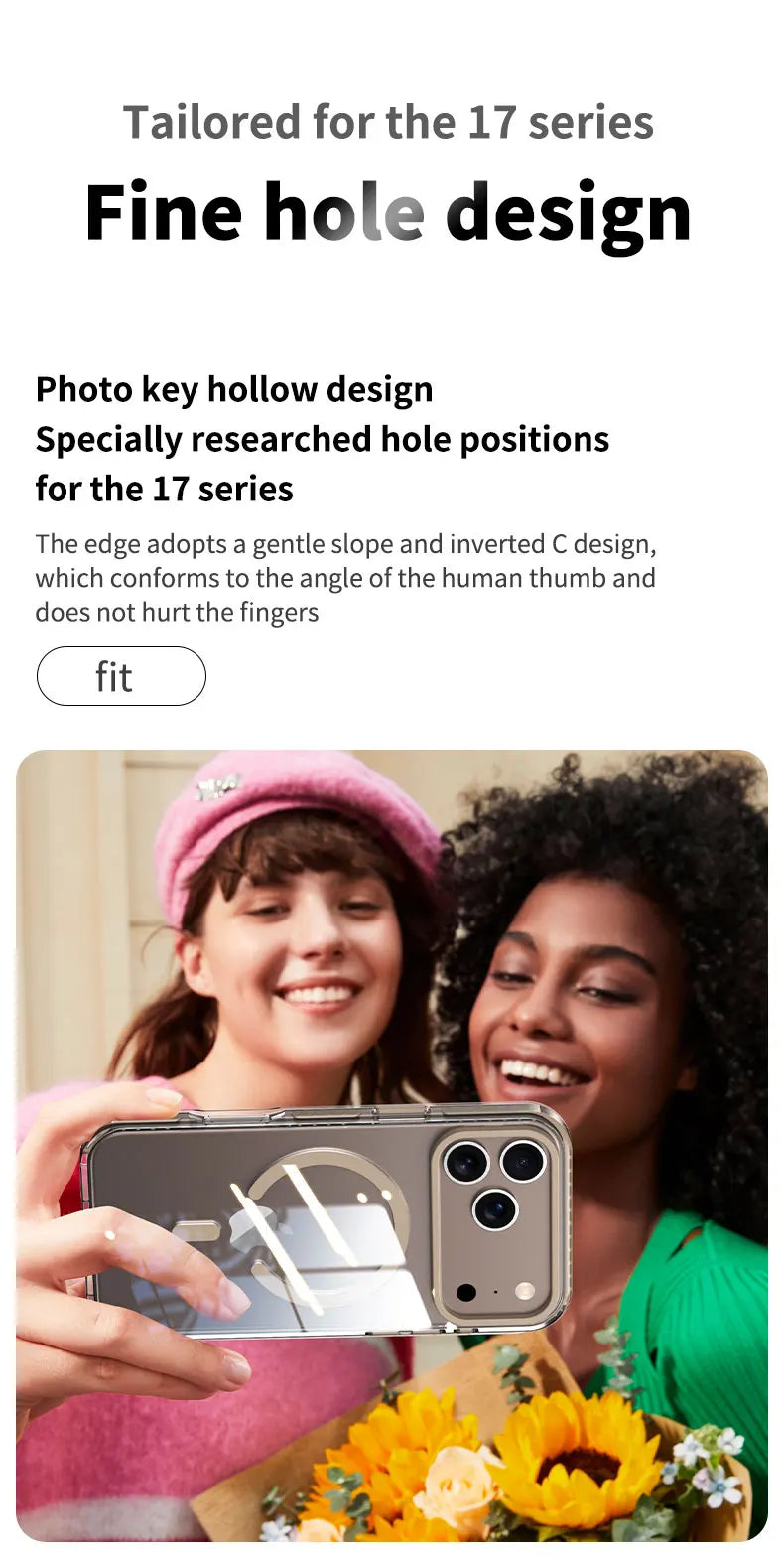 Luxury PE Striped Border Cover For Magsafe Magnetic Wireless Charge Clear Phone Case For iPhone 17 Air 16 15 14 13 12 17 Pro Max