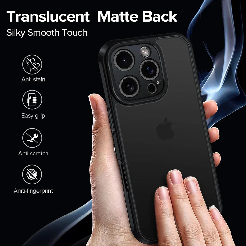 Hybrid Military Grade Shockproof Case For iPhone 17 Air 16 15 14 13 12 11 Pro Max Plus Matte Translucent Black Soft Hard Cover