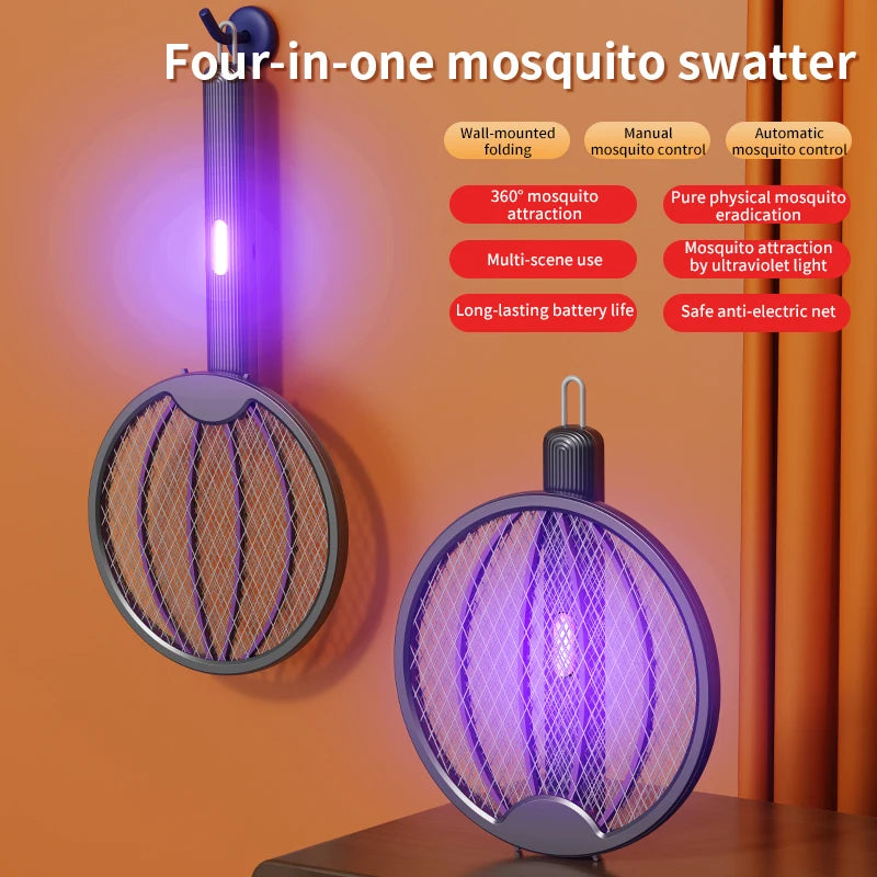 Foldable Electric Mosquito Swatter 3-in-1 Electric Mosquito Killer Rechargeable Wall-Mounted Mosquito Swatter Anti-mosquito Lamp