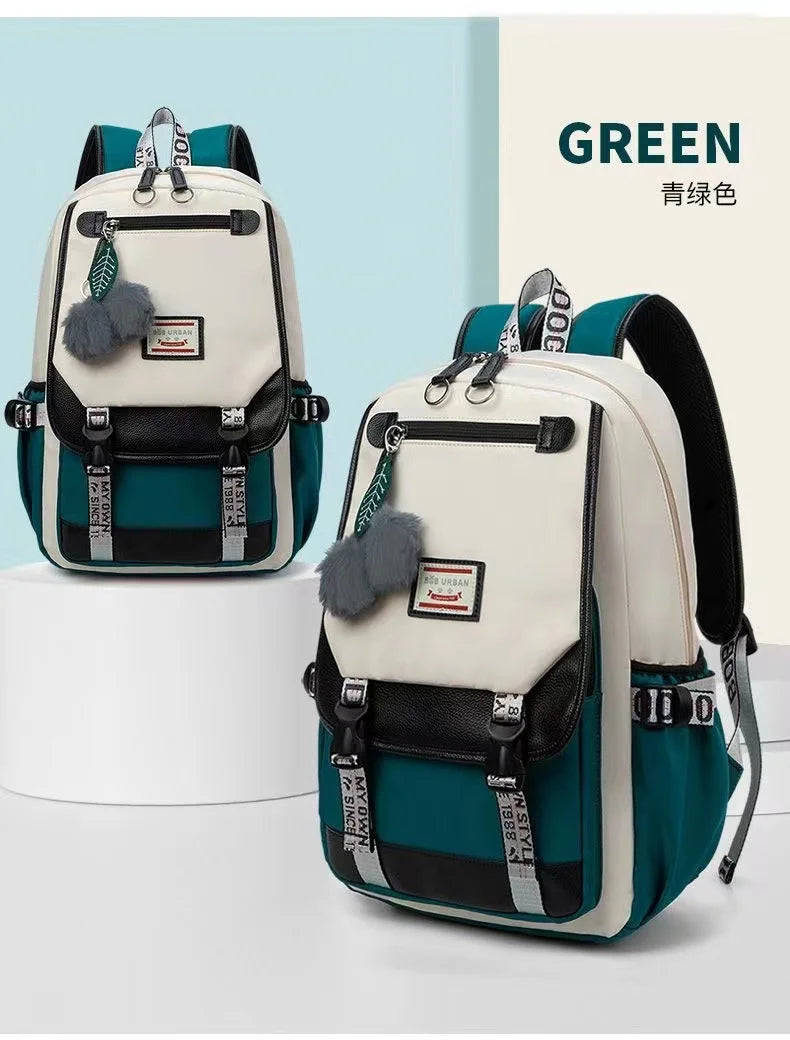 Fengdong large school bags for teenage girls USB port canvas schoolbag student book bag fashion black pink teen school backpack