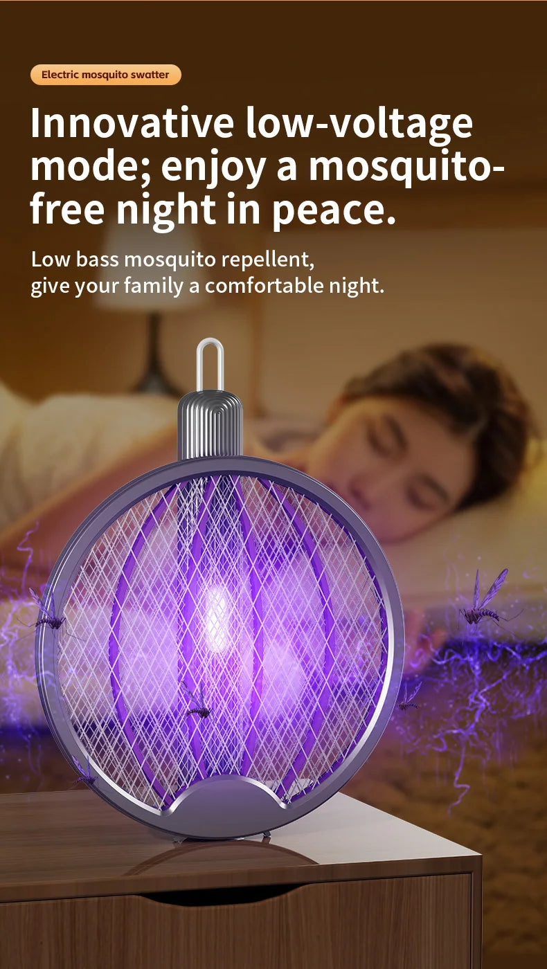 Foldable Electric Mosquito Swatter 3-in-1 Electric Mosquito Killer Rechargeable Wall-Mounted Mosquito Swatter Anti-mosquito Lamp